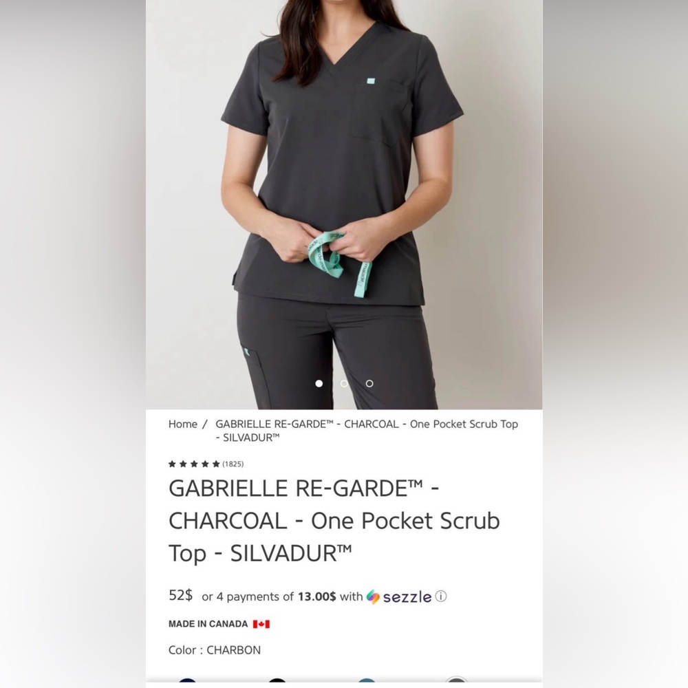 Gabrielle Re-Garde Charcoal Scrub Top & bottoms